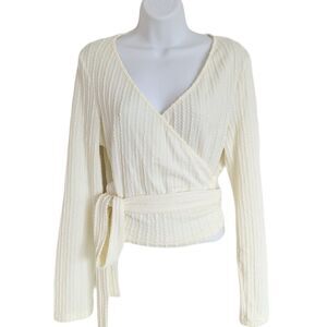Shein milk white textured wrap top blouse 12 @P